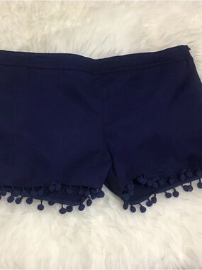 Anna Lane Boutique Navy Pom-Pom Women's Shorts, side zipper! Super fun~Size L
